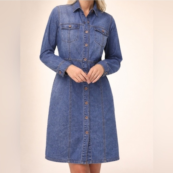 Frye Dresses & Skirts - Frye Blue Denim Long Sleeve Dress